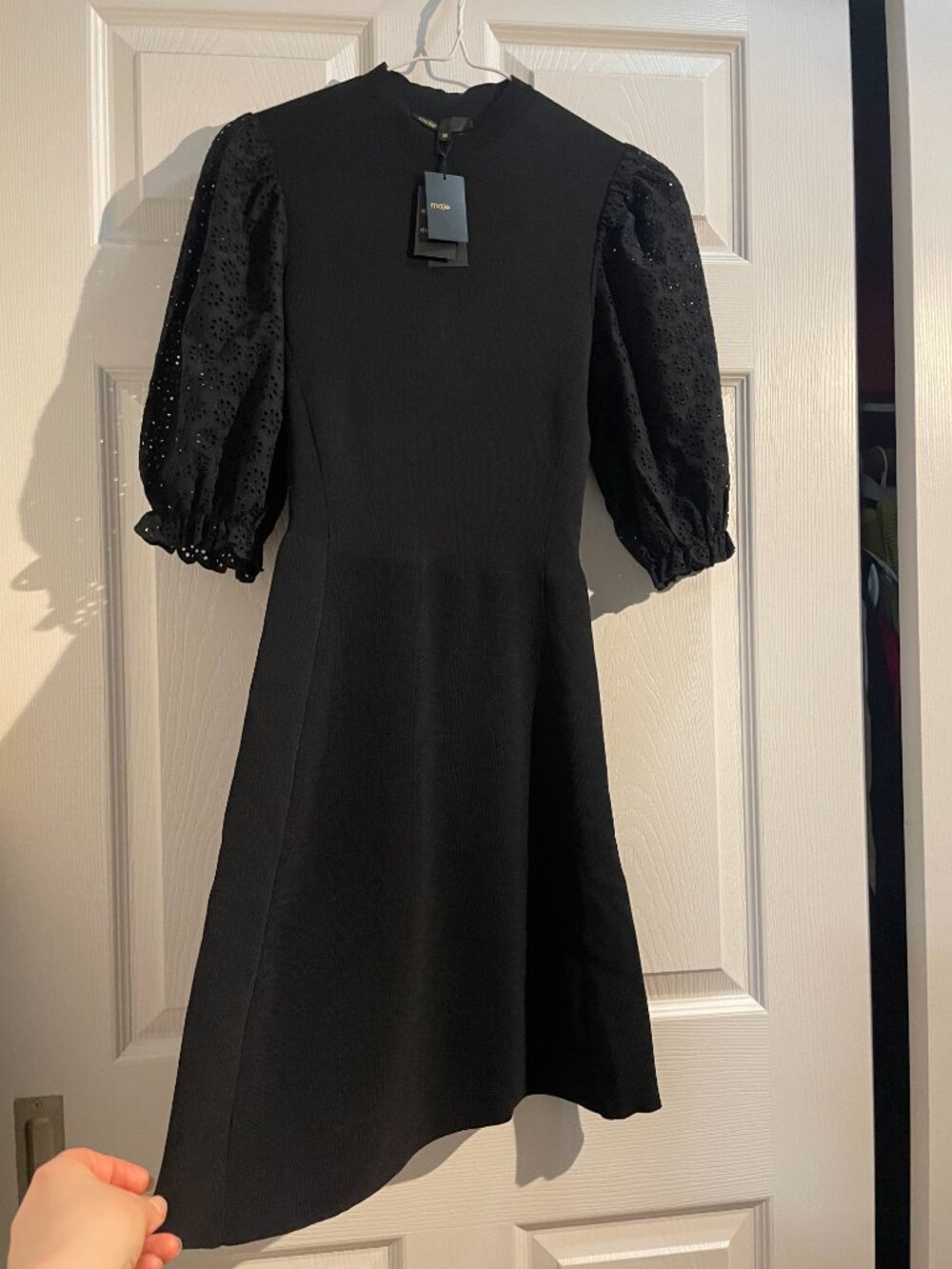Maje, NEW, Black Knit Dress – Eyelet Puff Sleeve, Parisian Chic, Size 36 (S) - Picture 8 of 8
